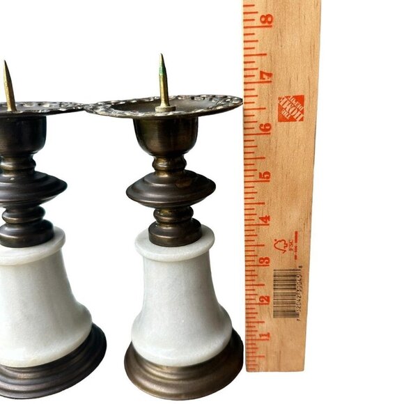 Candle Sticks Holders Brass Marble Ornate Pillar Taper 7"‎ MCM VTG Set Of 2 - Picture 7 of 9